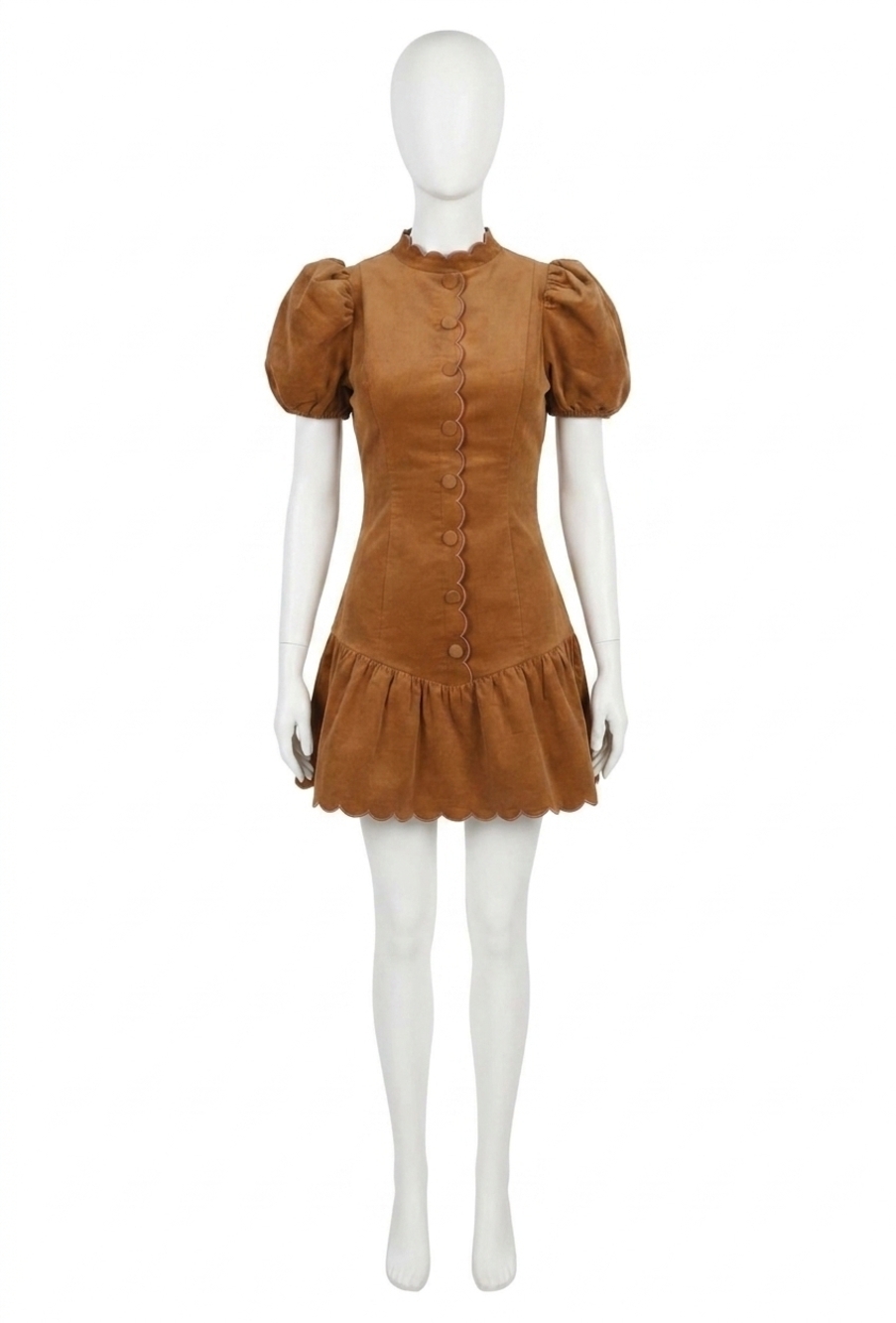 NEW TCEC suede ruffle hem dress in brown
